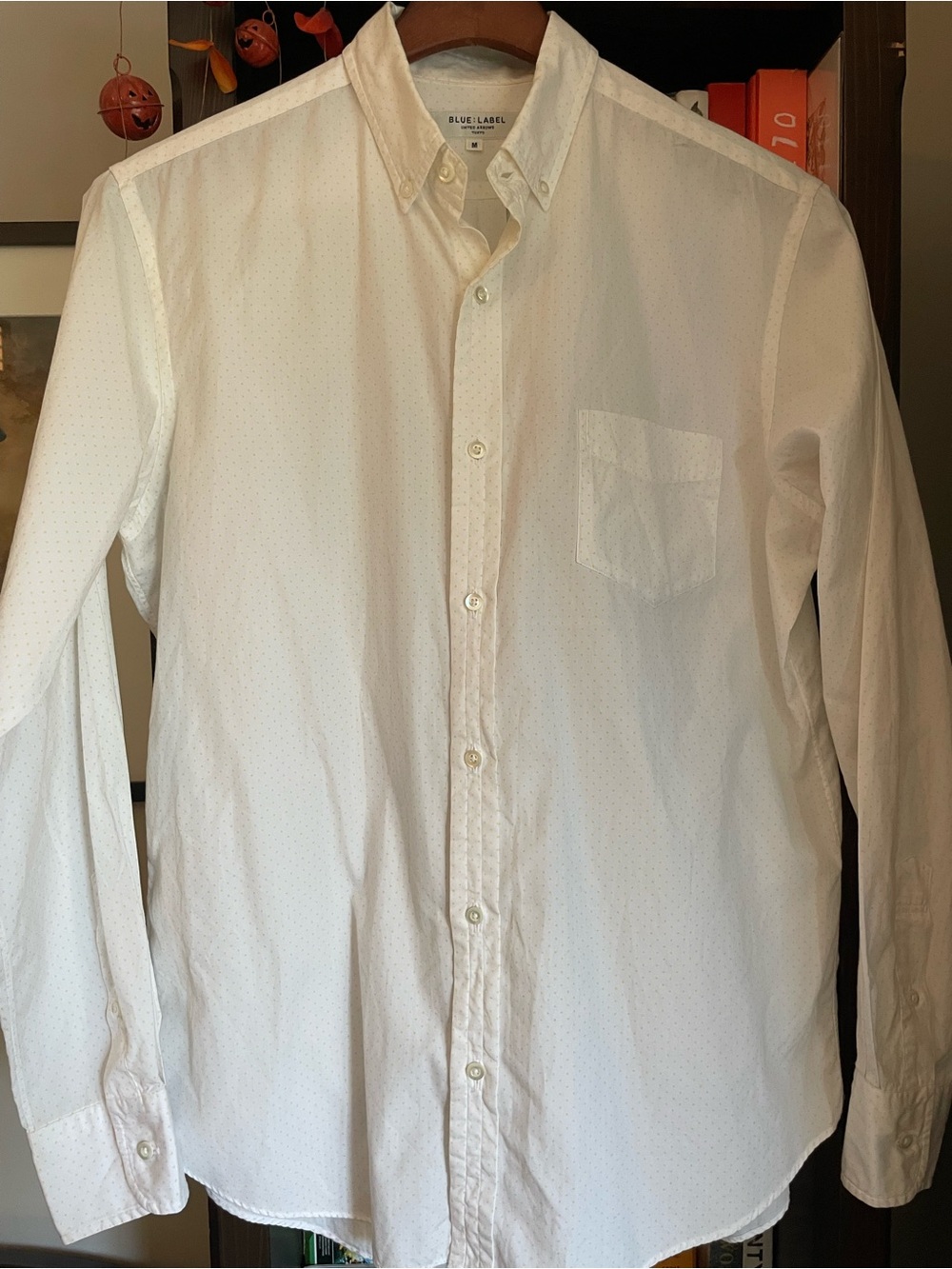 Blue Label United Arrows men’s button down white yellow dot made in Japan